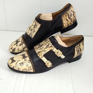 Rachel Zoe Black Snake Leather Buckle Strap Shoes sz 7